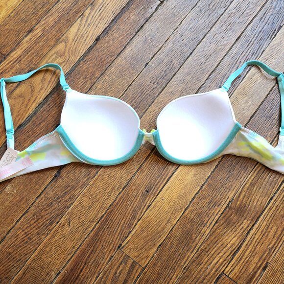 NEW 32C VICTORIAS SECRET lightly lined blue|white|neon camo demi style bra - Picture 7 of 7